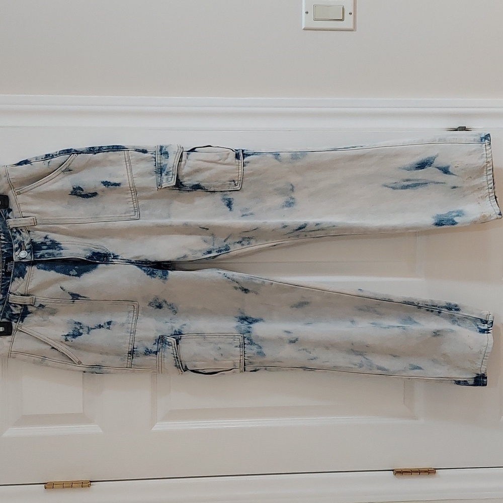 Blue and white straight leg jeans
